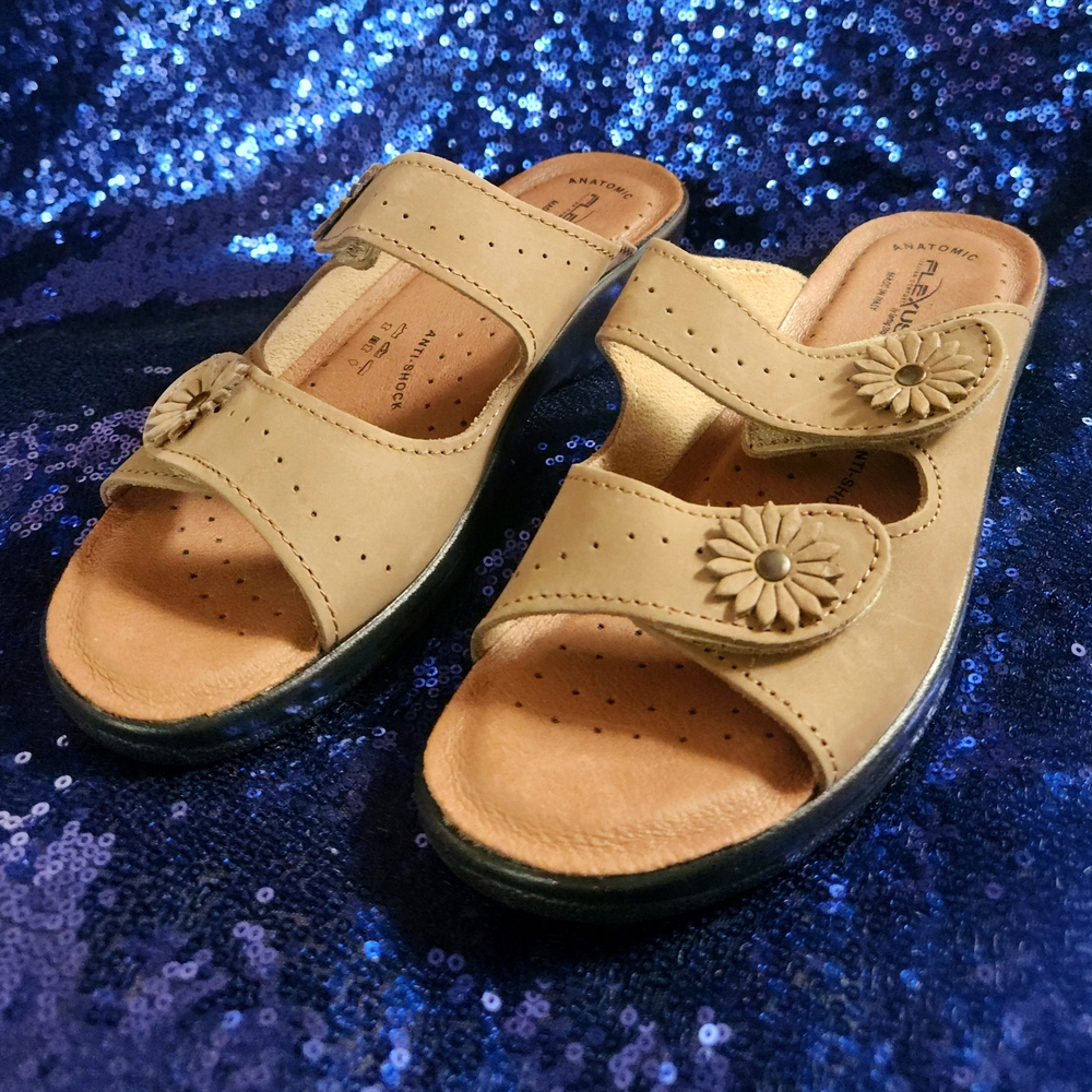 FLEXUS Women's Brown & Tan Leather Sandals EU Size 39